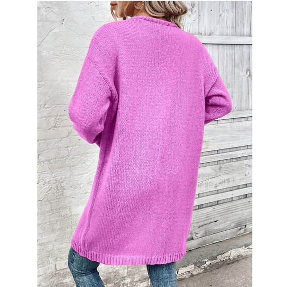 Hot Pink Open Cardigan Long Sleeve Hip Length - Picture 3 of 7